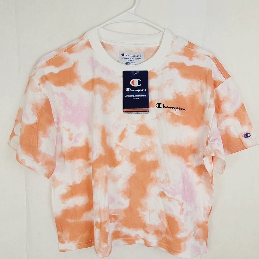 New Champion orange and pink tie dye cropped tshirt Med Boho Retro Casual